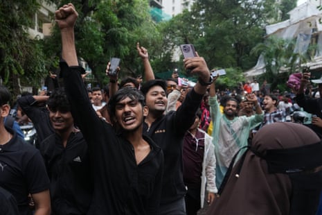 Protesters shout slogans during a demonstration demanding educational reforms as part of the Cockroach Janta party's protest movement in Mumbai, India, on Thursday.