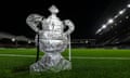 A tin foil FA Cup on the Craven Cottage pitch