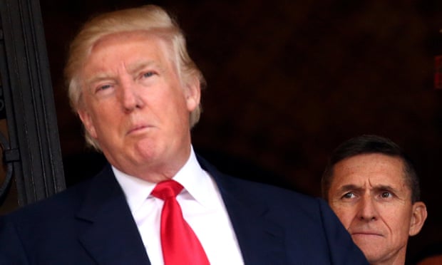 Michael Flynn with Donald Trump in 2016. The tour has touted the key role of Flynn, who was pardoned by the then president late last year after pleading guilty to lying to the FBI.