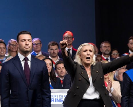 Far-right party Rassemblement National (RN) president Jordan Bardella and leader and candidate for the presidential elections Marine Le Pen.
