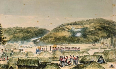 A painting by artist John Williams of British troops at Ruapekapeka pā 
