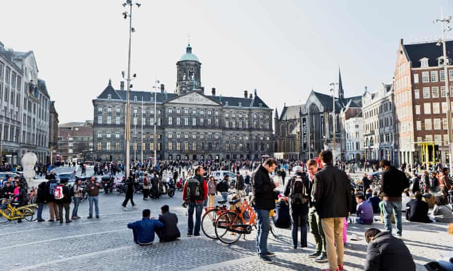 Crowds of people in Dam Square Amsterdam