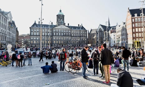 Crowds gather in Dam Square, Amsterdam