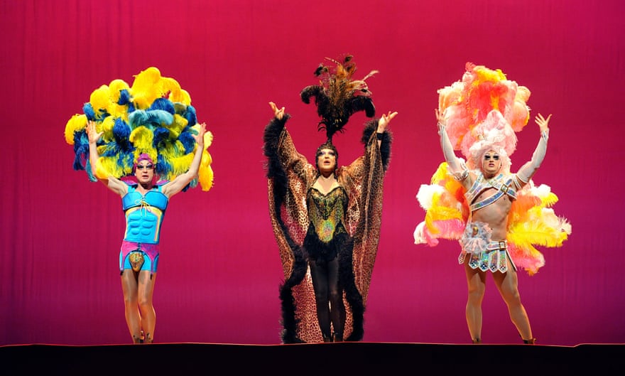 Jason Donovan (Tick), Tony Sheldon (Bernadette) and Oliver Thornton (Adam) in Priscilla Queen Of The Desert in London, 2009.