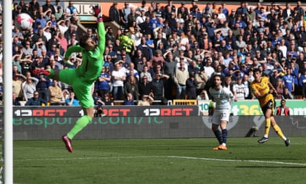 Wolves’ Matheus Nunes watches his shot fly into Chelsea’s goal in April 2023