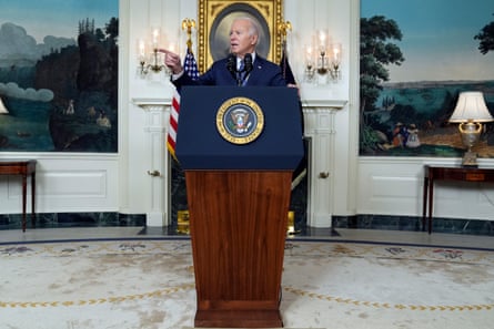 Joe Biden speaks at the White House after special counsel Robert Hur’s report on 8 February.