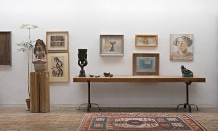 Kettle’s Yard, Cambridge, showing a Buddha from Thailand (13th or 14th century) and works by Mario Sironi, Henri Gaudier-Brzeska and Ben Nicholson.