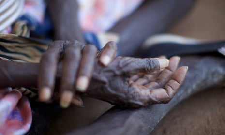 Hands of an elderly Indigenous woman