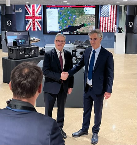 Palantir is at the heart of Labour’s plans … Keir Starmer and Karp at the Palantir offices in Washington DC in February.