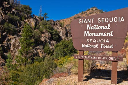 Giant Sequoia National Monument sign on the Kern River Sierra Nevada Mountains California