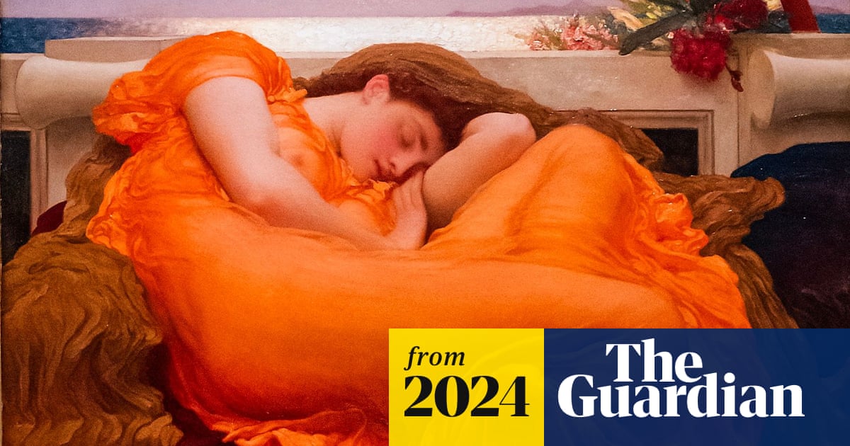 famous painting of woman sleeping in orange dress Flaming June Jigsaw Puzzle