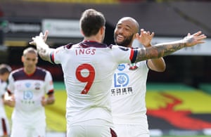 Danny Ings celebrates scoring Watford’s first goal with Nathan Redmond