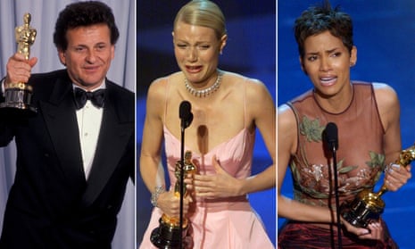 Joe Pesci, at the 63rd Annual Academy Awards, 1991, Los Angeles; Gwyneth Paltrow cries as she gives her acceptance speech after winning the Oscar for Best Actress at the 71st Academy Awards March 21, 1999; Halle Berry accepting the Oscar for best actress at the 74th annual Academy Awards on Sunday, March 24, 2002.