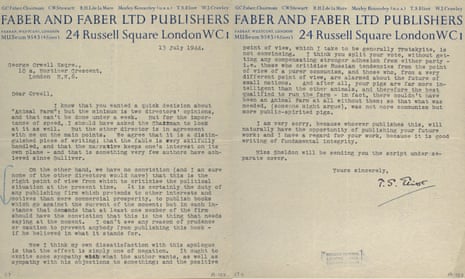 ‘It ought to excite some sympathy with what the author wants ’ … TS Eliot’s letter to George Orwell.