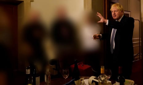 Boris Johnson at a Partygate party