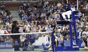 Serena Williams gestures towards the umpire Carlos Ramos after her coach was caught on camera coaching her during the 2018 US Open final defeat to Naomi Osaka of Japan. 4593.jpg?width=300&quality=85&auto=forma