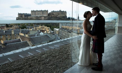 Robyn Hewatt and Andrew Downie at their humanist wedding in Edinburgh, Scotland