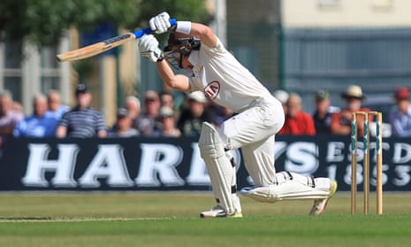 Ollie Pope plays a shot at Guildford. The Surrey batsman ended day one on 73 not out.