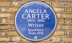 Photo of Angela Carter’s blue plaque on her home in Clapham, London, at 107, The Chase
