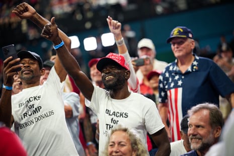Members of Blacks for Trump shirts cheered Donald Trump’s speech to a campaign rally in Daytona Beach, Florida on Friday.