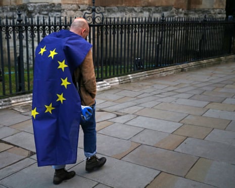 A demonstrator leaves an anti-Brexit protest in central London, 28 June 2016.