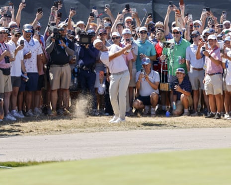 Wyndham Clark plays a shot on the fourth hole during the final round of the US Open