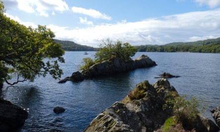 Affleurement rocheux : vue vers le sud depuis l'île Peel, Coniston Water.
