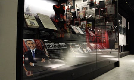 An exhibit depicts the life and presidency of Barack Obama and his family.