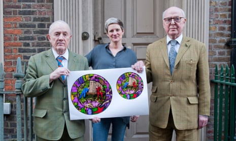 Gilbert (left) &amp; George with Ruth Rogers, who approached the pair about the project, and designs for the plates.