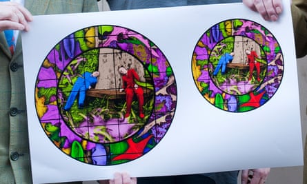 Plates with an image from the Gilbert & George work On the Bench