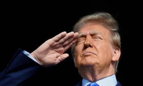 donald trump with eyes closed saluting