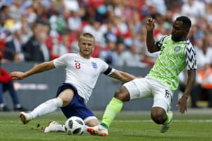 Eric Dier challenges Bryan Idowu.