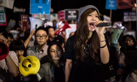 Beniko Hashimoto at an anti-war protest in Tokyo by Students Emergency Action for Liberal Democracy.