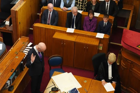 John Swinney taking the oath when he was sworn in as First Minister of Scotland and Keeper of the Scottish Seal at the court of session this morning.