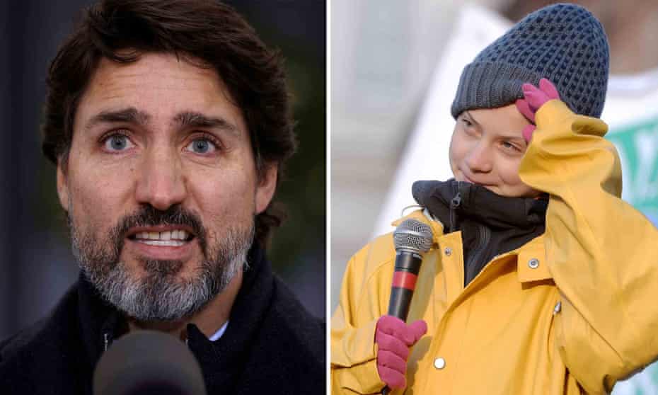 Russian comedians Vovan and Lexus have released a recording of them pretending to be Greta Thunberg, right, and calling Canadian prime minister Justin Trudeau.