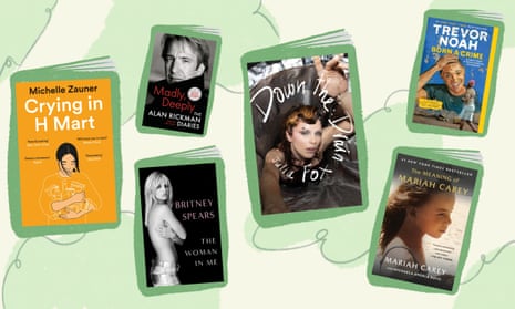 Composite of books by Michelle Zauner, Alan Taylor (editor), Britney Spears, Julia Fox, Trevor Noah and Mariah Carey