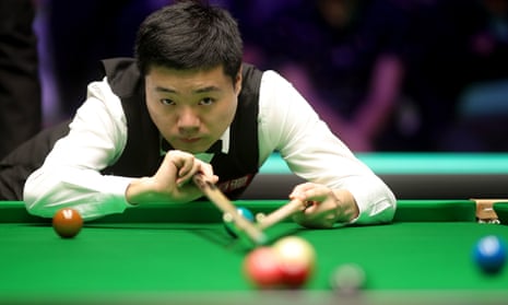 Ding Junhui at the table during his 10-6 victory over Stephen Maguire in the final of the UK Championship at the York Barbican.