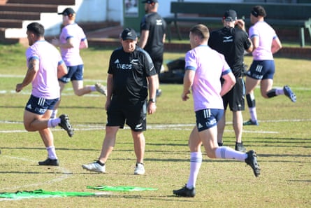 All Blacks coach Ian Foster and players during training on Thursday.