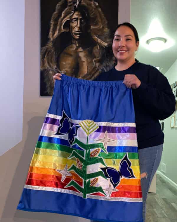 The garment was designed made as a ‘celebration-style skirt’ in recognition of Haaland’s nomination, explained its creator, Agnes Woodward, who is Plains Cree from Kawacatoose First Nation in Saskatchewan, Canada.