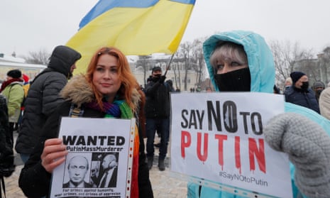 Demonstrators at an anti-Putin rally on Sunday in  Kyiv, Ukraine.