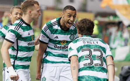Adam Idah (centre) roars in delight after netting the opener