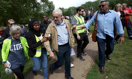 Jeremy Corbyn leaves after speaking at an anti-racism rally in north London.