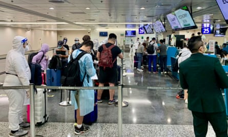 Guam-bound Taiwanese tourists at Taipei airport
