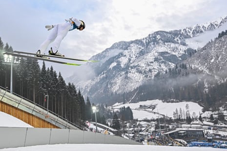 Johannes Lamparter competes in the ski jump