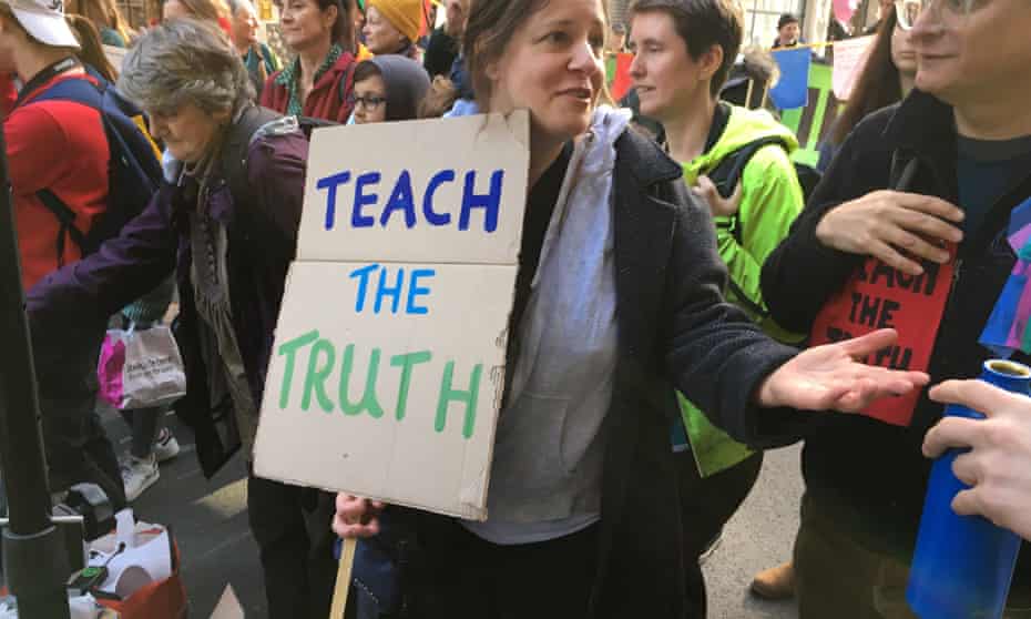 Teachers protesting against government lack of direction on climate change outside the Department for Education last year.