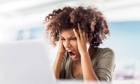 Angry woman despairs at inbox
