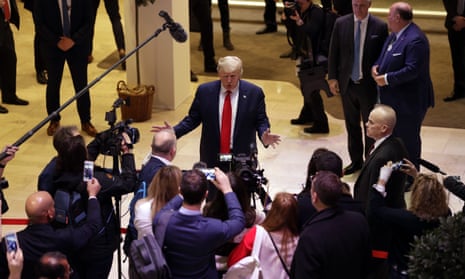 Donald Trump speaks to the media at the World Economic Forum in Davos, Switzerland.