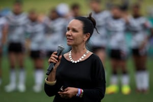 The federal member for Barton, Linda Burney, addresses the crowd before the men’s grand final