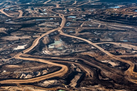 Aerial view of a cocktail of toxic chemicals and hydrocarbons at Tar Pit #4, Alberta Tar Sands, Canada