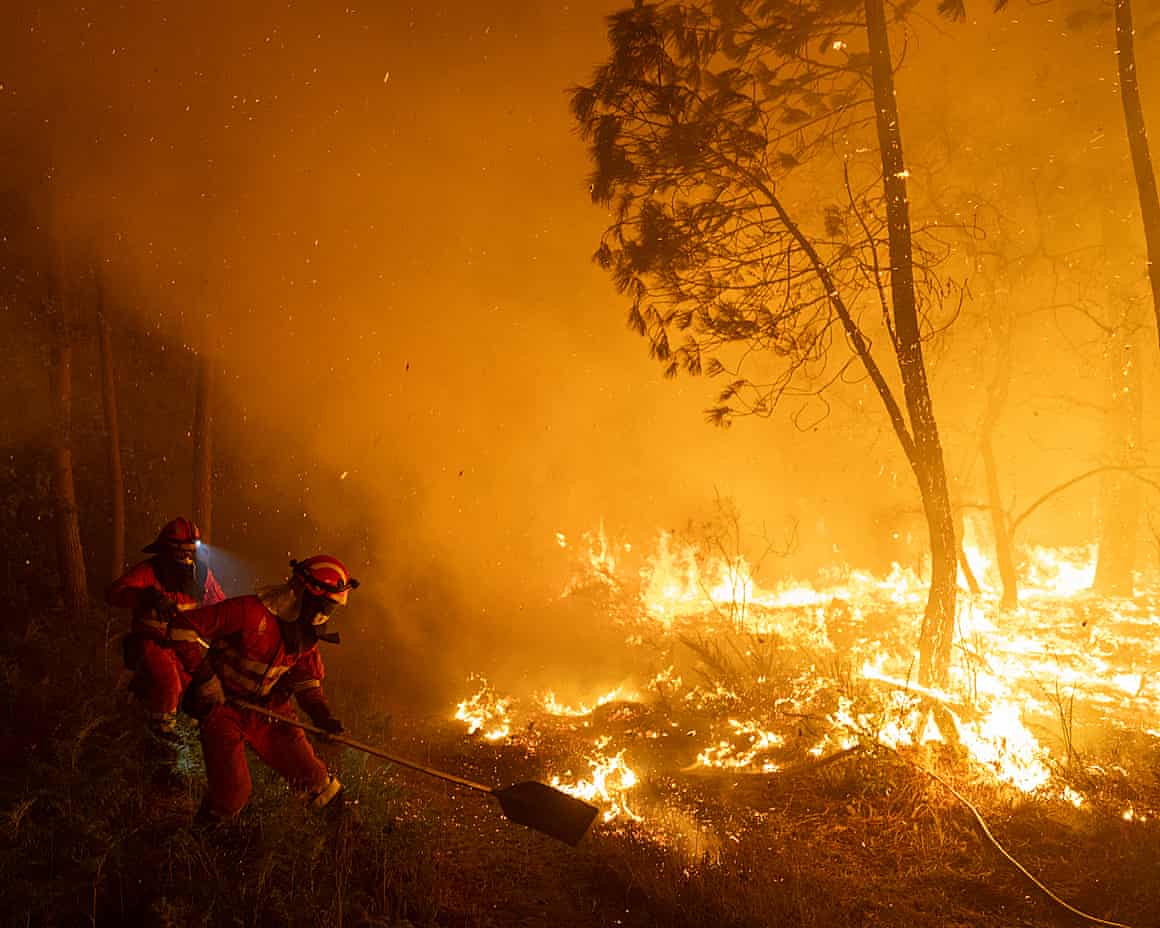 Firefighters tackle a wildfire